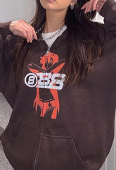 Sudadera con capucha y cremallera con estampado vintage